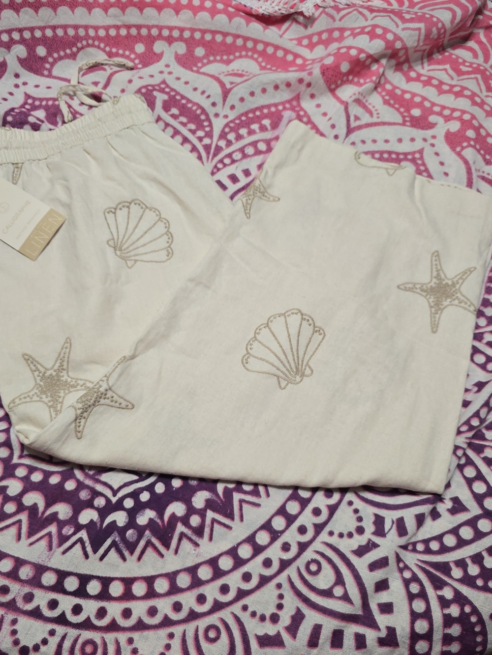 Women’s Cream Shell-Print Straight Leg Lounge Pants